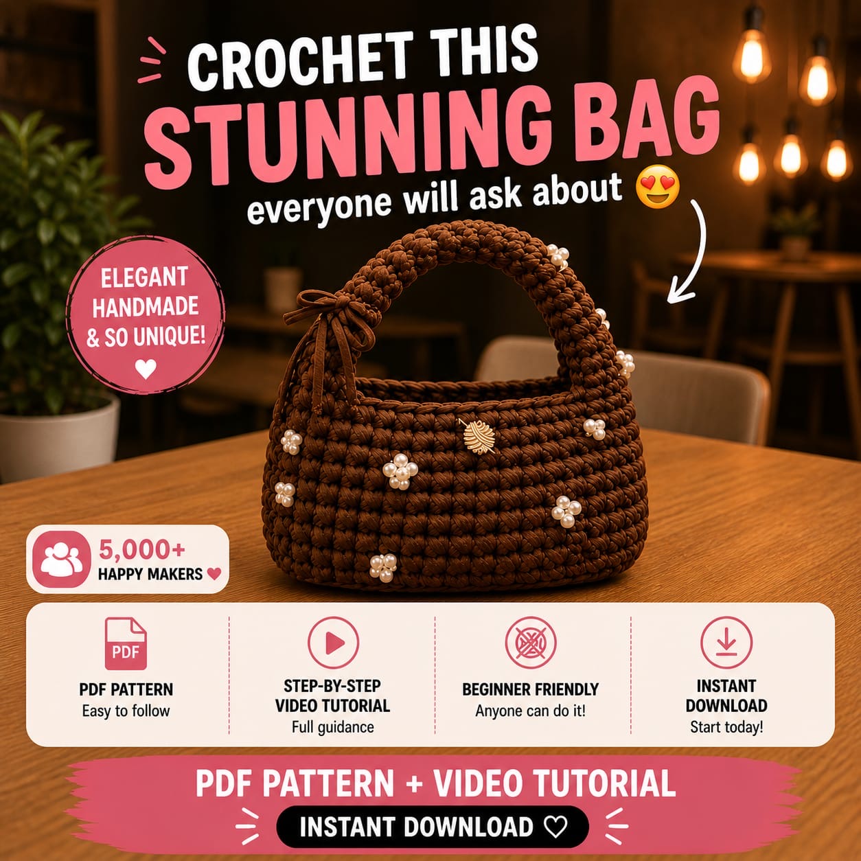 Pearl Crochet Pearl Bag Pattern (PDF+ Vid tutorials)