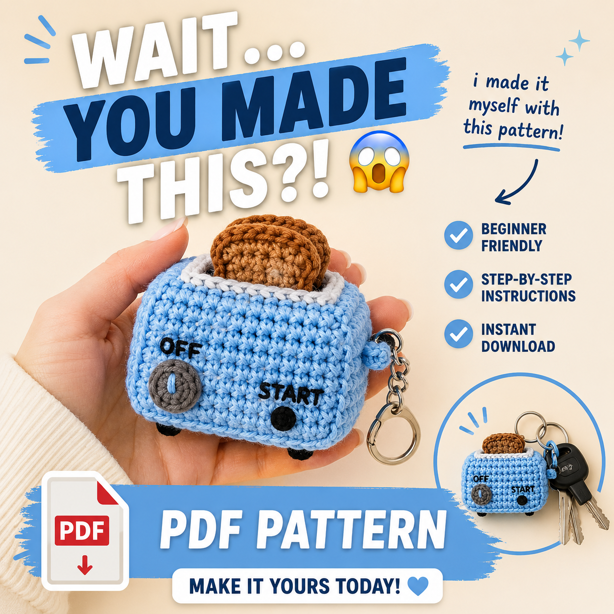 Toaster Keychain Crochet (PDF pattern )