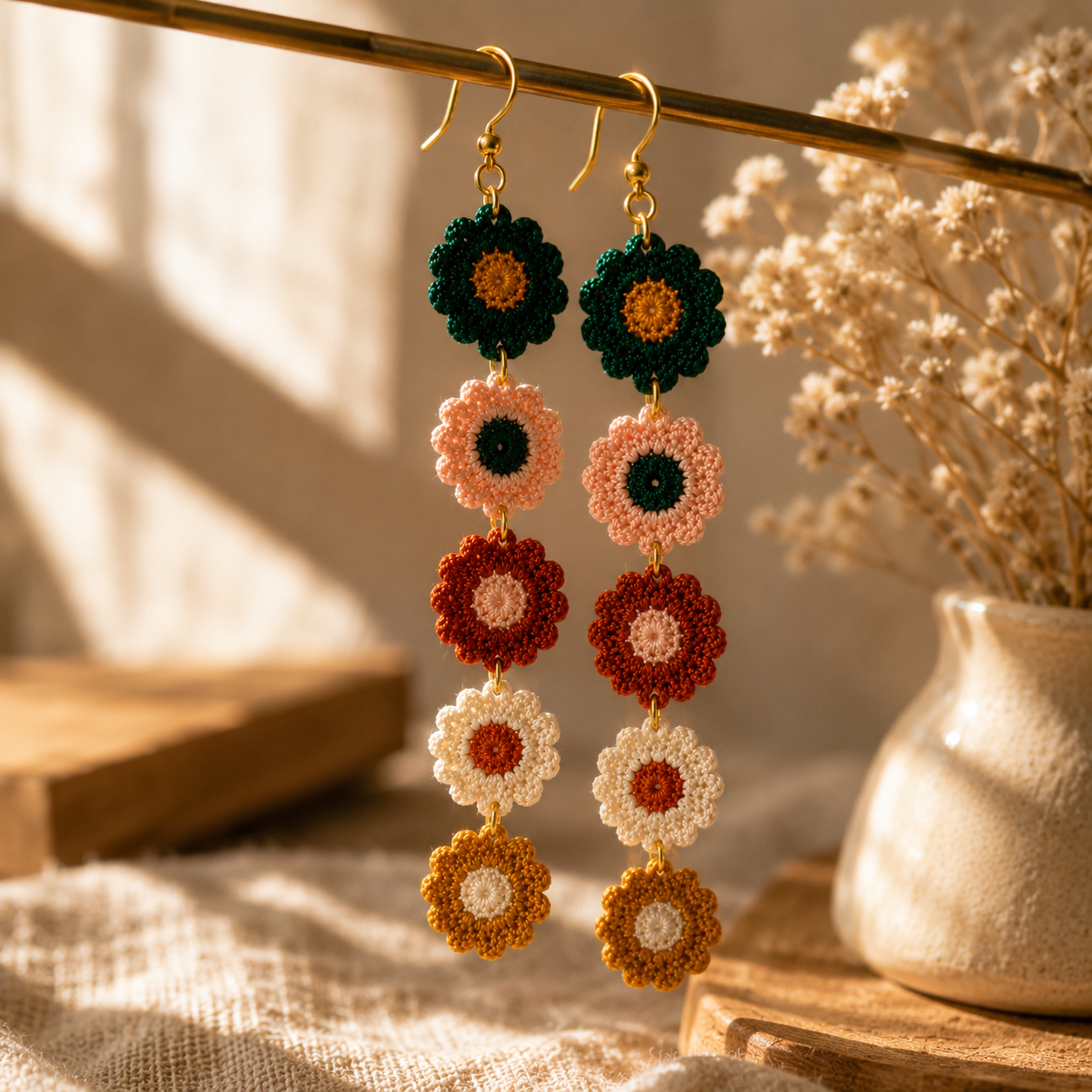 Crochet Flower Earrings PDF Pattern – Daisy Boho Jewelry Tutorial