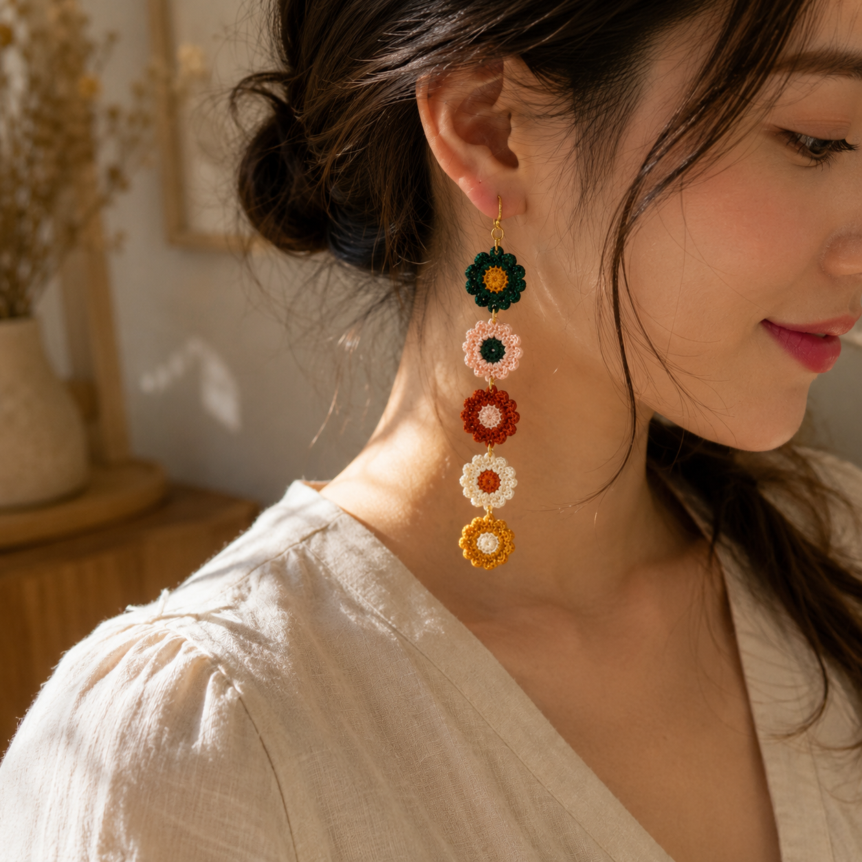 Crochet Flower Earrings PDF Pattern – Daisy Boho Jewelry Tutorial