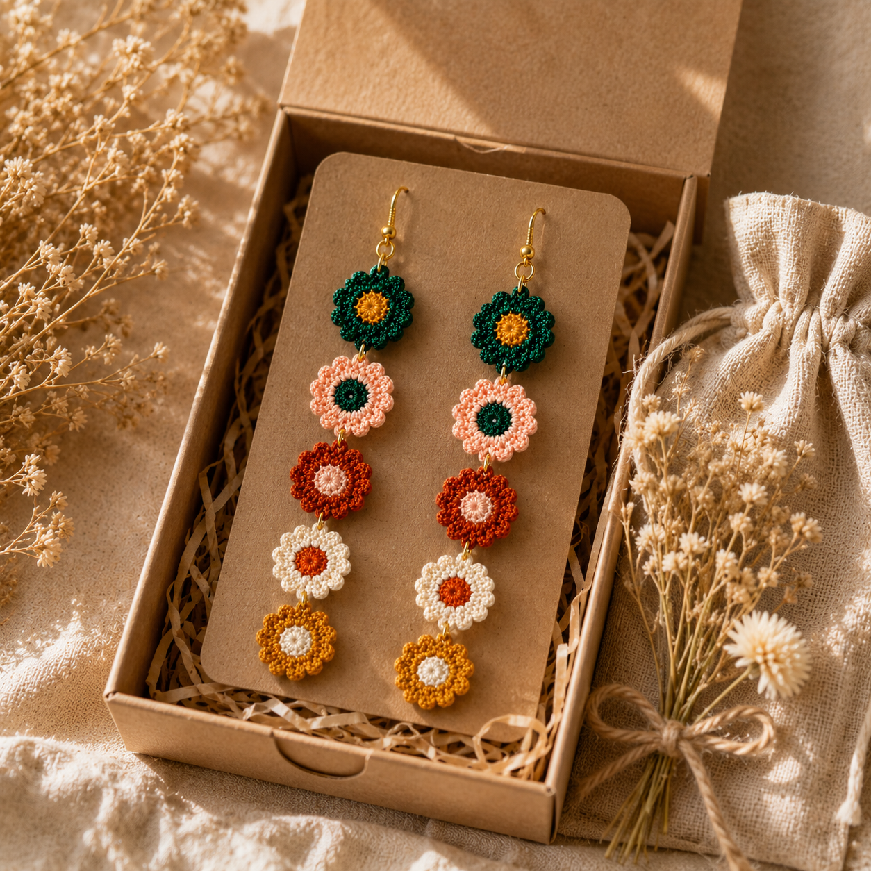 Crochet Flower Earrings PDF Pattern – Daisy Boho Jewelry Tutorial