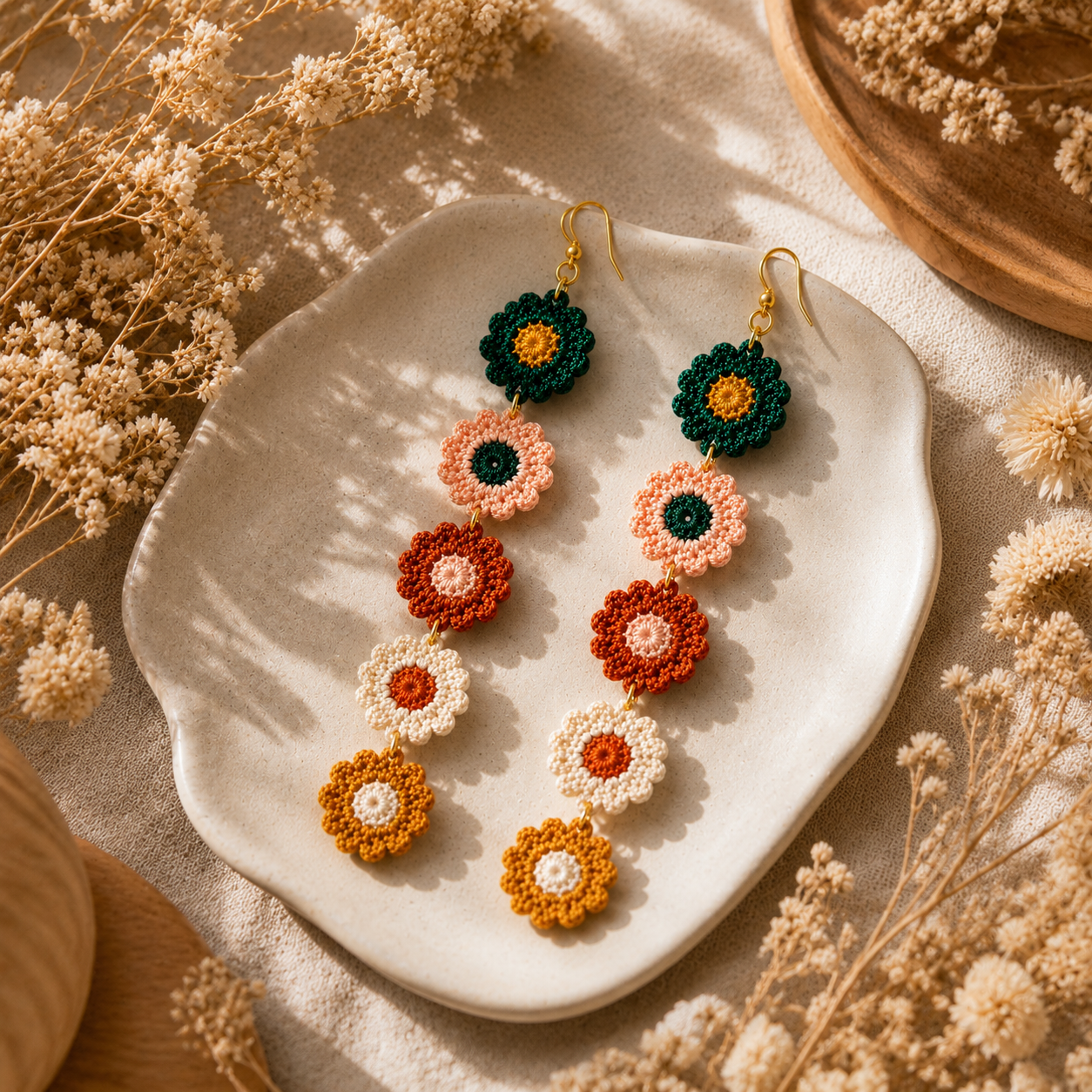 Crochet Flower Earrings PDF Pattern – Daisy Boho Jewelry Tutorial