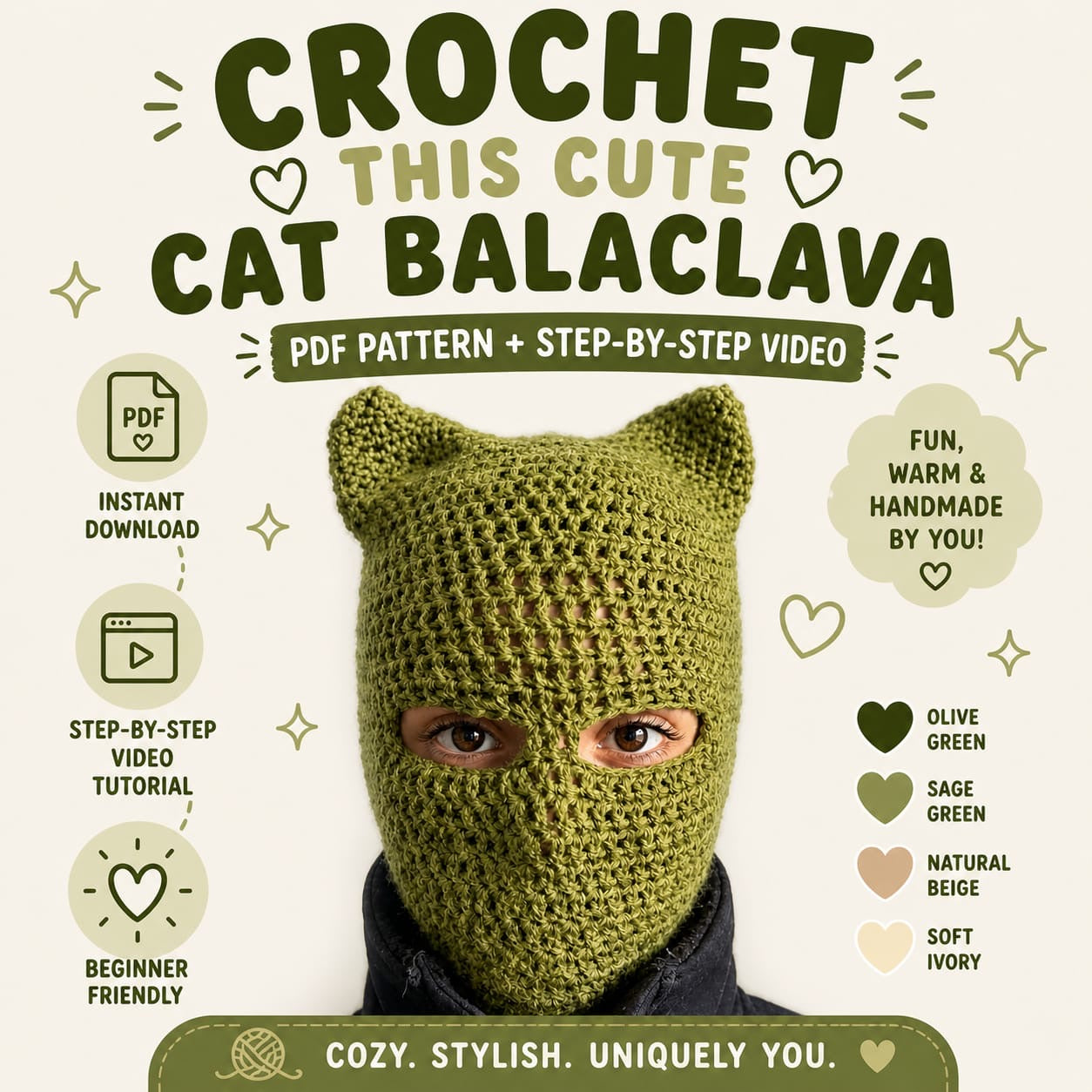 Cute Bunny Balaclava Crochet (PDF Pattern + Vid tutorials)